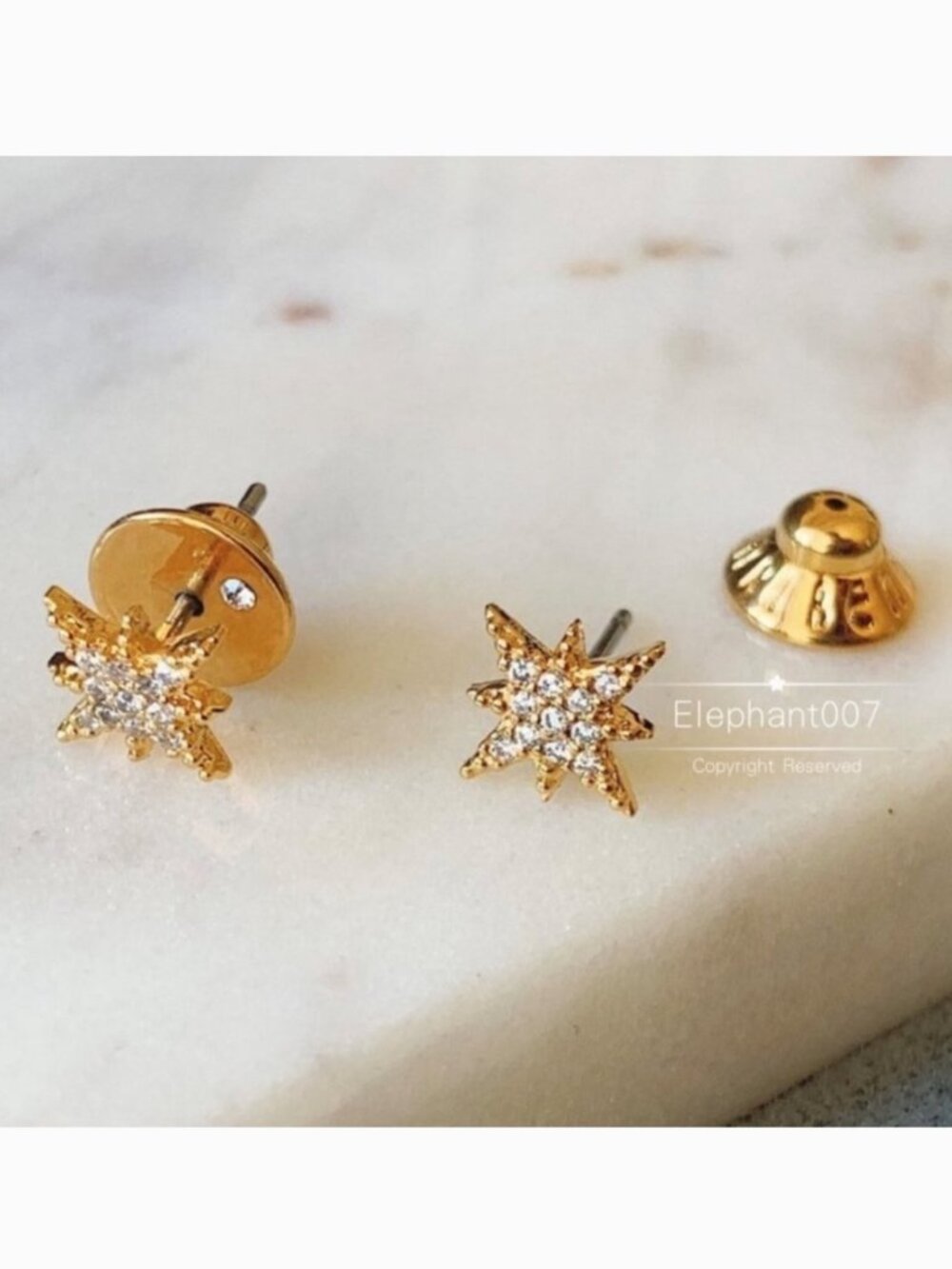 Henri Bendel Starburst Crystal Stud Earrings Gold Tone Celestial Minimalist - Picture 2 of 4